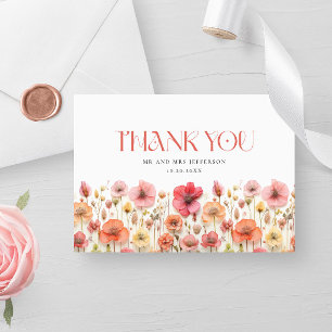 Retro Pastel Pink Boho Wildflower Thank You Card