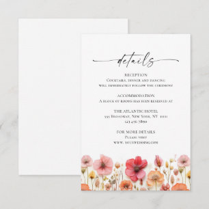 Retro Pastel Pink Boho Wildflower Wedding Details Enclosure Card