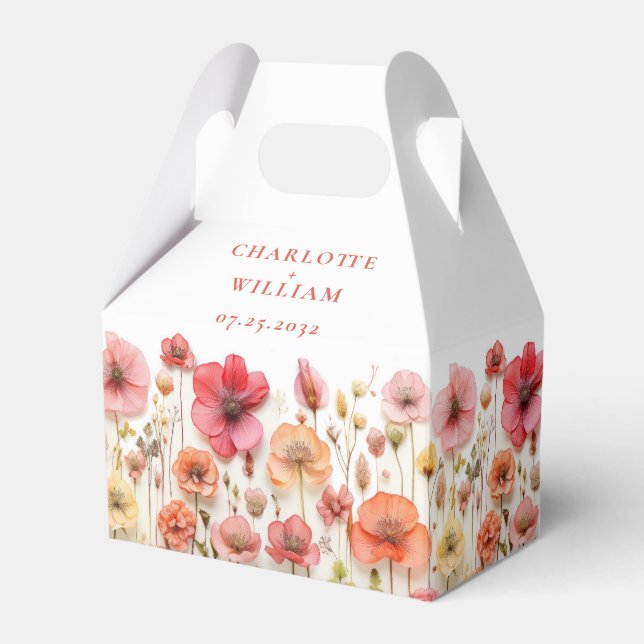 Retro Pastel Pink Boho Wildflower Wedding Favor Box (Front Side)