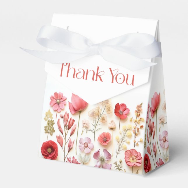 Retro Pastel Pink Boho Wildflower Wedding Favor Box (Front Side)