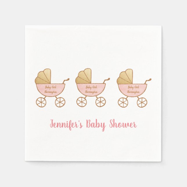 Retro Pastel Pink Carriage Parade Baby Girl Shower Napkin (Front)