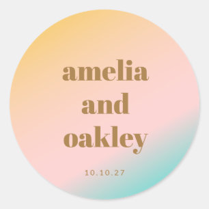 Retro Pastel Pink Gradient Unique Wedding Custom Classic Round Sticker