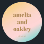 Retro Pastel Pink Gradient Unique Wedding Custom Classic Round Sticker<br><div class="desc">Retro Summer Beach Vibes Pastels Gradient Unique Wedding Custom Classic Round Sticker</div>