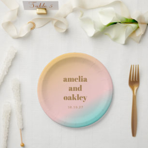 Retro Pastel Pink Gradient Unique Wedding Custom Paper Plate