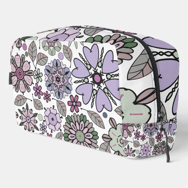 Retro Pastel Pink Purple Floral Seamless Pattern Dopp Kit (Right Corner)