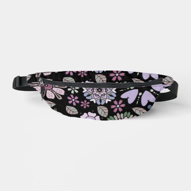Retro Pastel Pink Purple Floral Seamless Pattern Fanny Pack (Front)