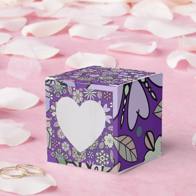 Retro Pastel Pink Purple Floral Seamless Pattern Favor Box (Wedding)