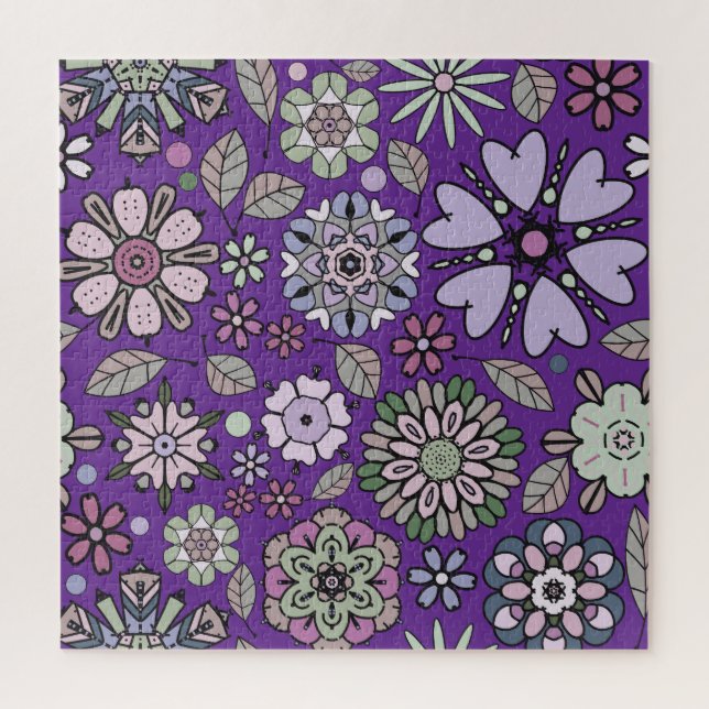 Retro Pastel Pink Purple Floral Seamless Pattern Jigsaw Puzzle (Vertical)