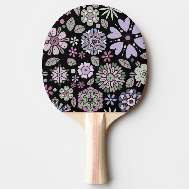 Retro Pastel Pink Purple Floral Seamless Pattern Ping Pong Paddle (Front)