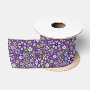 Retro Pastel Pink Purple Floral Seamless Pattern Satin Ribbon
