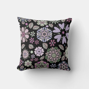 Retro Pastel Pink Purple Floral Seamless Pattern T Throw Pillow