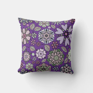 Retro Pastel Pink Purple Floral Seamless Pattern T Throw Pillow