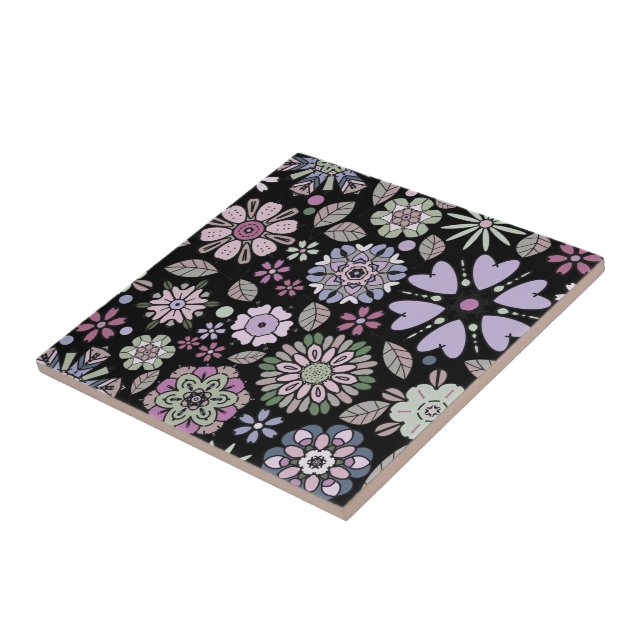 Retro Pastel Pink Purple Floral Seamless Pattern Tile (Side)