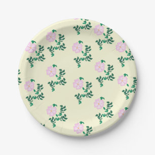 Retro Pastel Pink Wild Rose Flower Pattern   Paper Plate