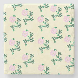 Retro Pastel Pink Wild Rose Flower Pattern   Stone Coaster