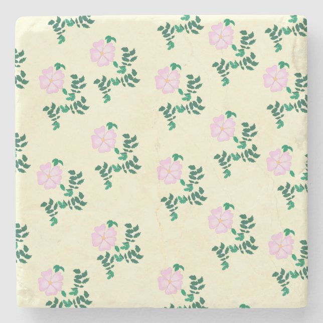 Retro Pastel Pink Wild Rose Flower Pattern   Stone Coaster (Front)