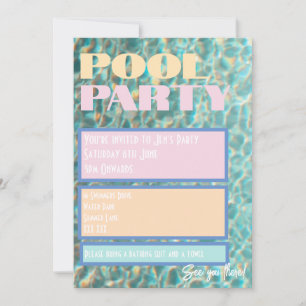 Retro Pastel Pool Party Invitation
