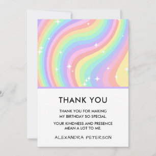 Retro Pastel Rainbow 6th Birthday Stars Thank You Card