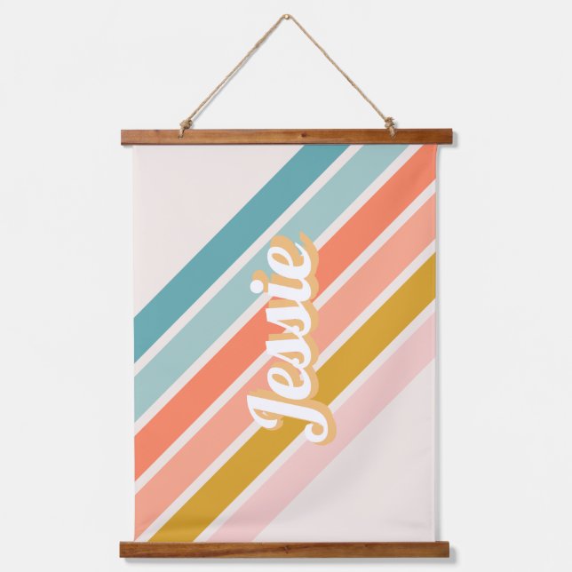 Retro Pastel Rainbow Personalized Name Hanging Tapestry (Front)