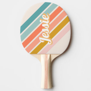Retro Pastel Rainbow Personalized Name Ping Pong Paddle