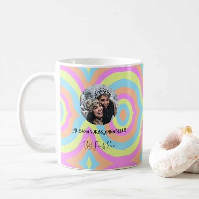 Retro Pastel Rainbow Photo template best friend Coffee Mug (With Donut)