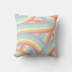 Retro Pastel Rainbow Stripes Pattern Throw Pillow