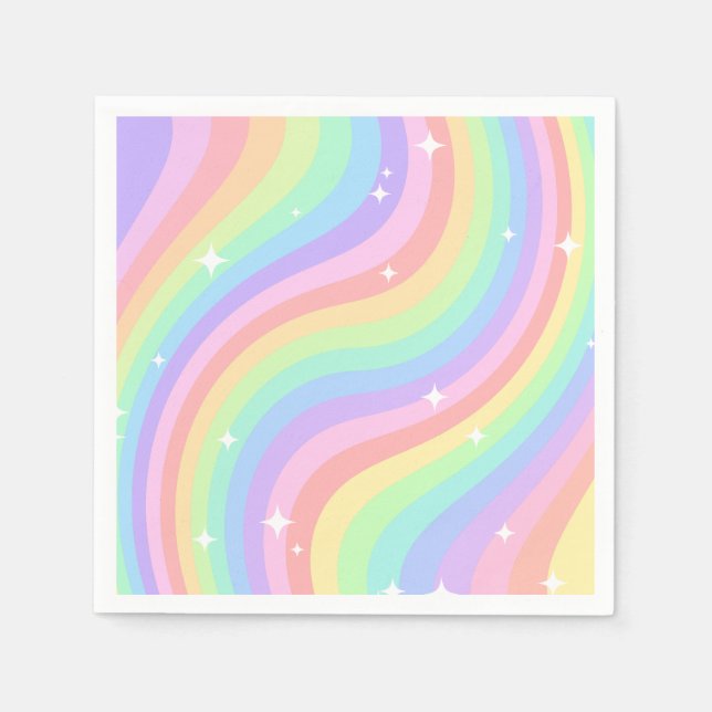 Retro Pastel Rainbow Wavy Pattern with Stars Napkin (Front)