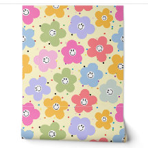 Retro Pastel Smiley Flower Pattern Accent Wallpape