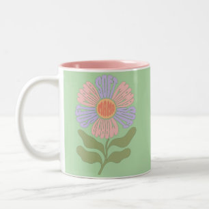 Retro Pastel "Soft Mama" Groovy Flower Typography Two-Tone Coffee Mug