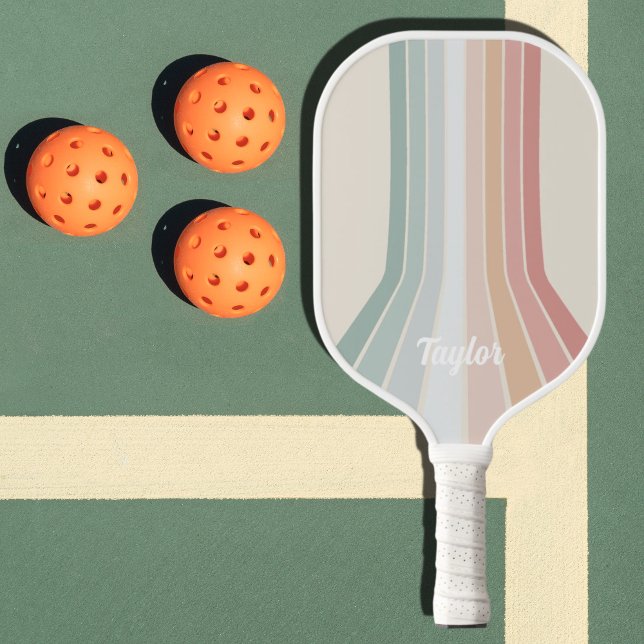 Retro Pastel Stripes Geometric Custom Name Pickleball Paddle (Creator Uploaded)