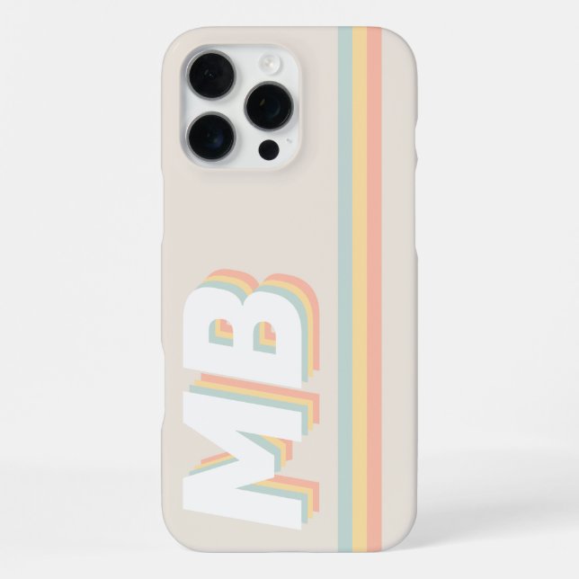 Retro Pastel Stripes Personalized Initial Monogram iPhone Case (Back)