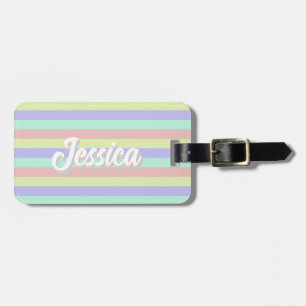Retro Pastel Stripes Personalized Name Luggage Tag