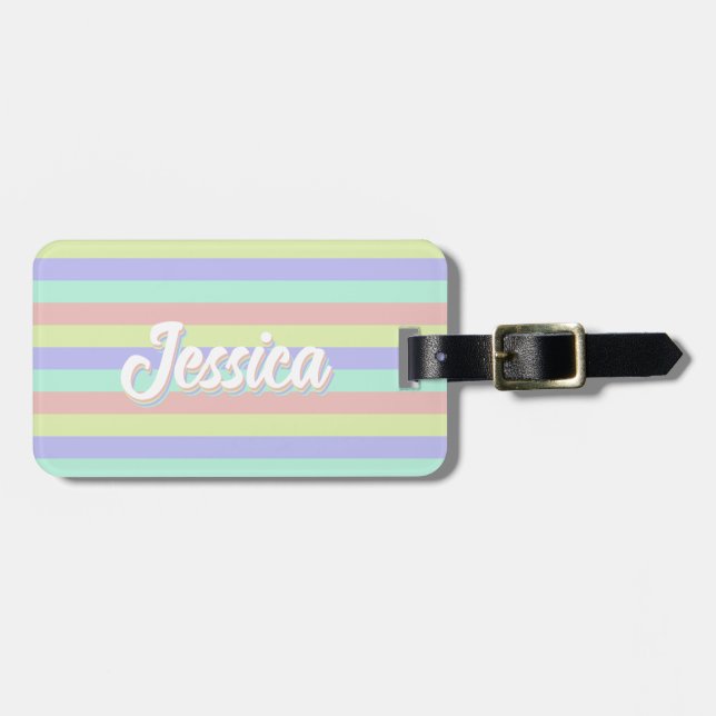 Retro Pastel Stripes Personalized Name Luggage Tag (Front Horizontal)