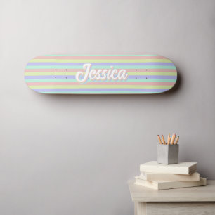 Retro Pastel Stripes Personalized Name Skateboard