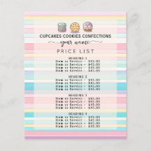 Retro Pastel stripes Sweet Bakery Price List Menu