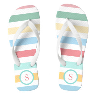 Retro Pastel Stripes with Your Monogram Flip Flops