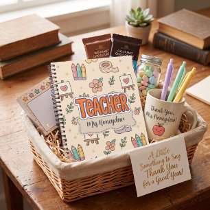 Retro Pastel Teacher School Supplies Pattern Notebook