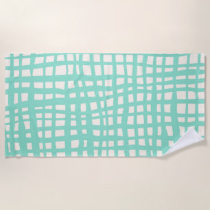 Retro pastel turquoise grid pattern beach towel