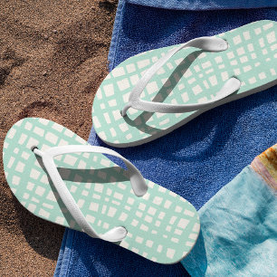 Retro pastel turquoise grid pattern flip flops