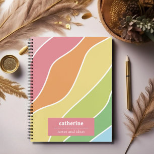 Retro Pastel Waves Personalized Spiral Notebook
