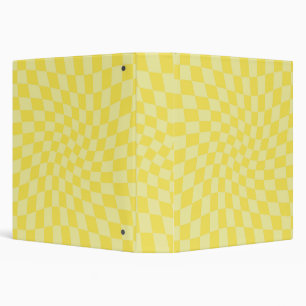 Retro Pastel Yellow Checks Warped Chequerboard Binder