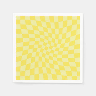 Retro Pastel Yellow Checks Warped Chequerboard    Napkin