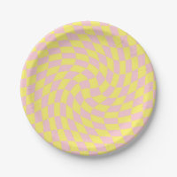 Retro Pastel Yellow Checks Warped Chequerboard