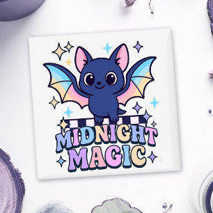 Retro Pastelcore Cute Halloween Bat & Chequerboard Magnet