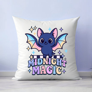 Retro Pastelcore Cute Halloween Bat & Chequerboard Throw Pillow