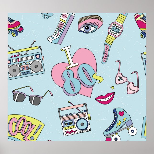 Retro patch badges, 80s-90s style pattern. poster (Front)