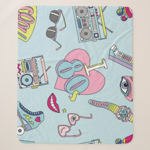 Retro patch badges, 80s-90s style pattern. sherpa blanket
