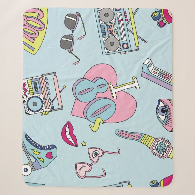Retro patch badges, 80s-90s style pattern. sherpa blanket (Front)