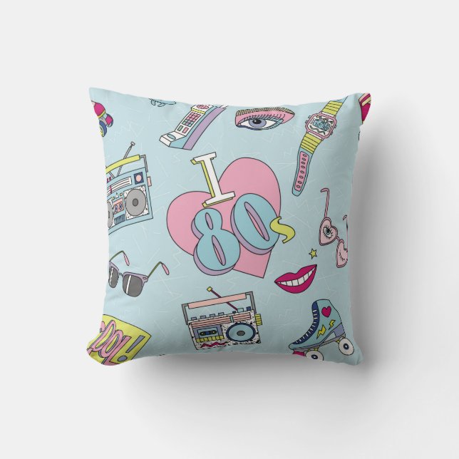 Retro patch badges, 80s-90s style pattern. throw pillow (Front)