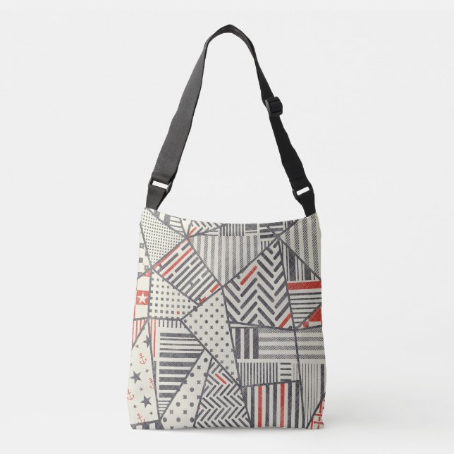 Retro Patchwork: Abstract Geometric Design Crossbody Bag (Front)